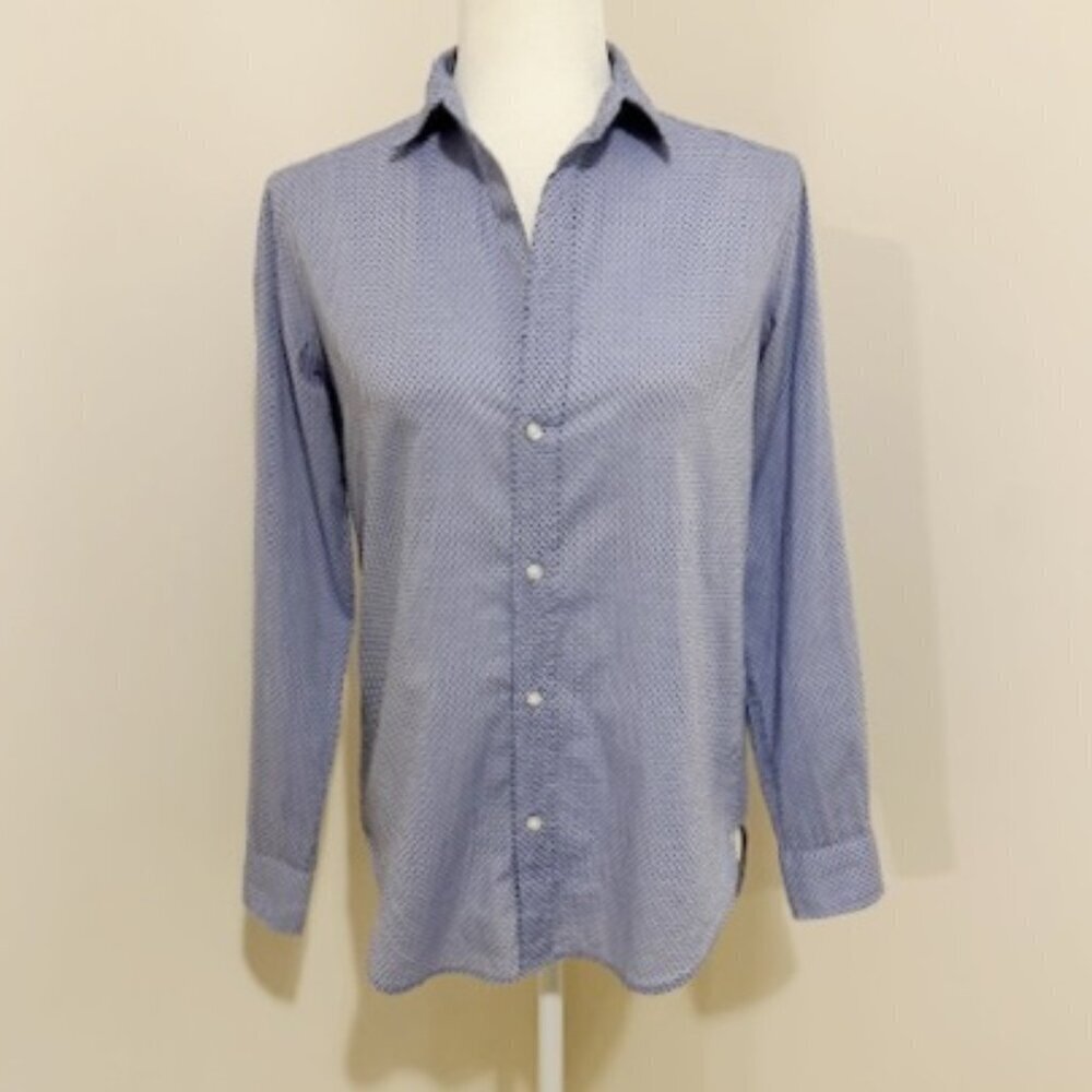 Frank & Eileen FRANK Button Up Shirt Blue Polka Dot Cotton Blouse Top Size XS